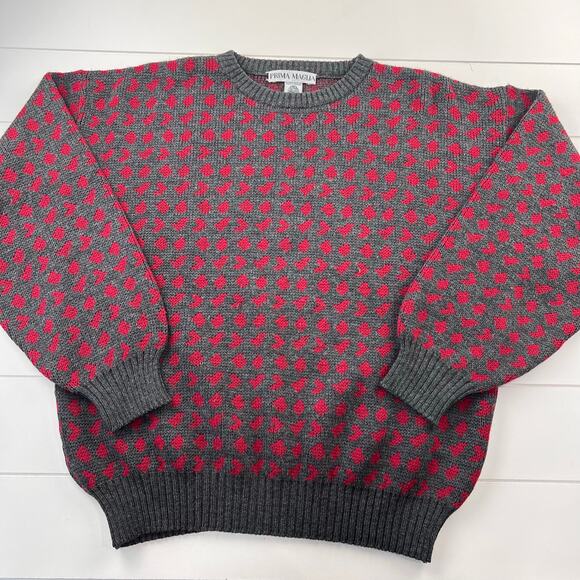 Prima Maglia Vintage Wool Sweater Red Polkadot Gray Women's size Large - Picture 1 of 6